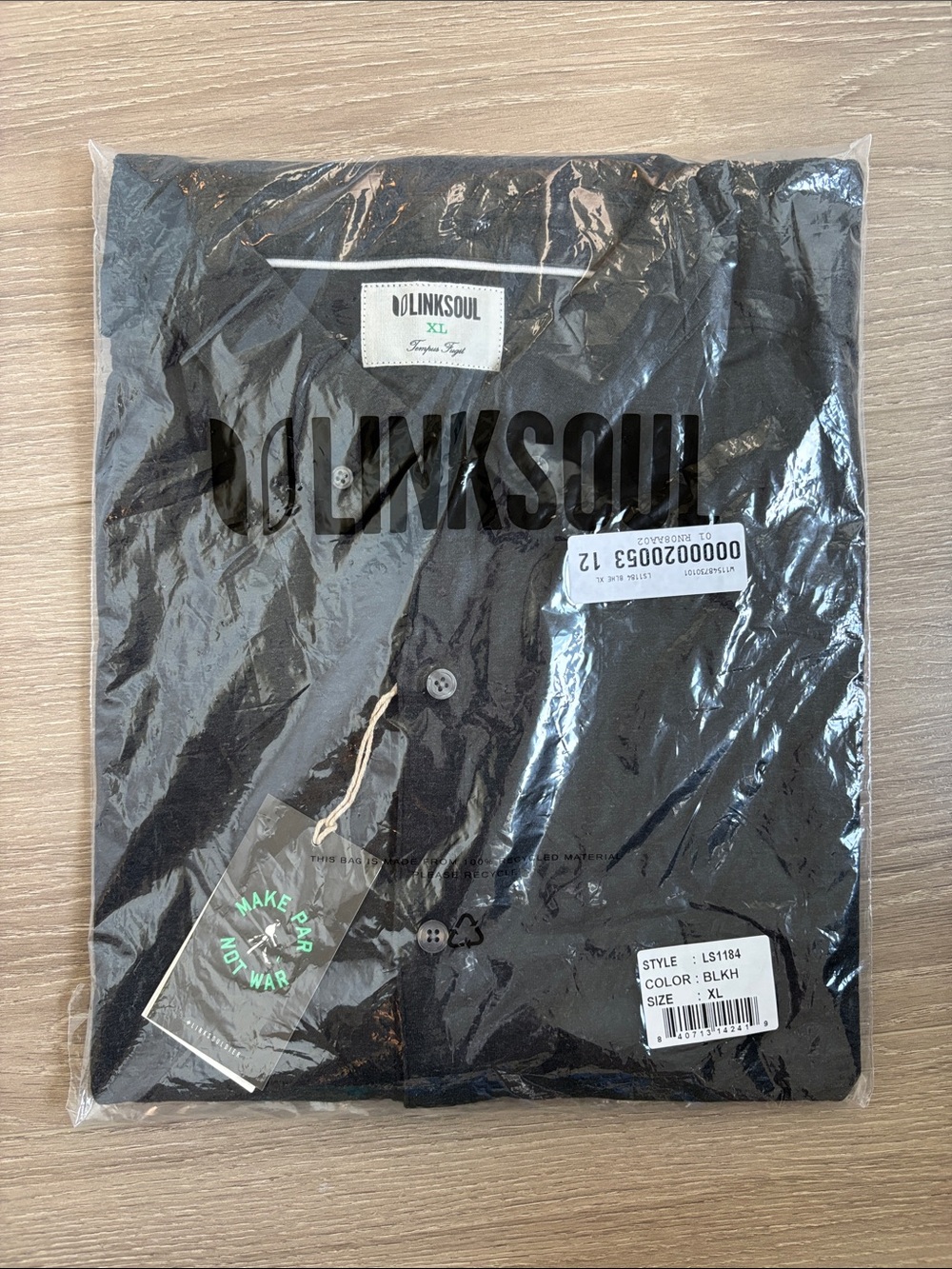 Linksoul Anza Men's Black Button-Up Shirt. New. XL.